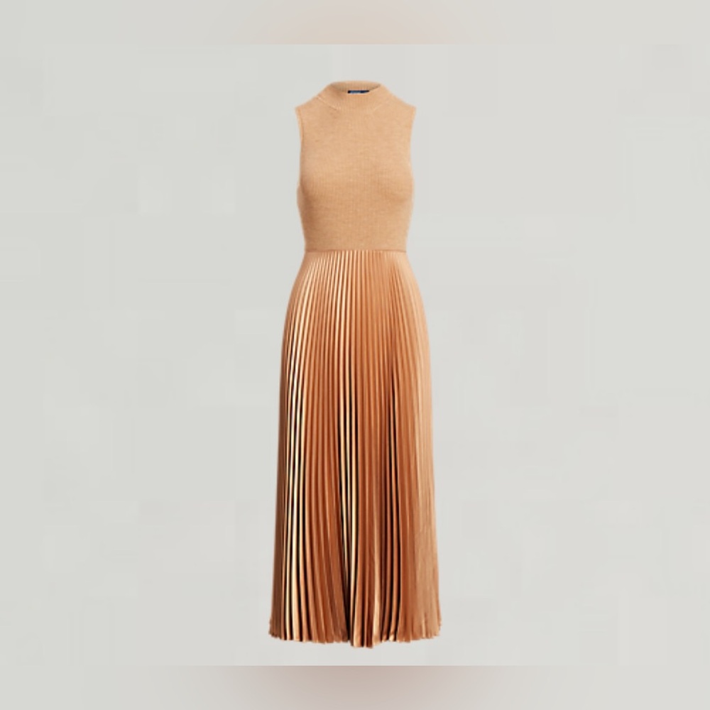 Polo Ralph Lauren Pleated Sleeveless Mockneck Dress